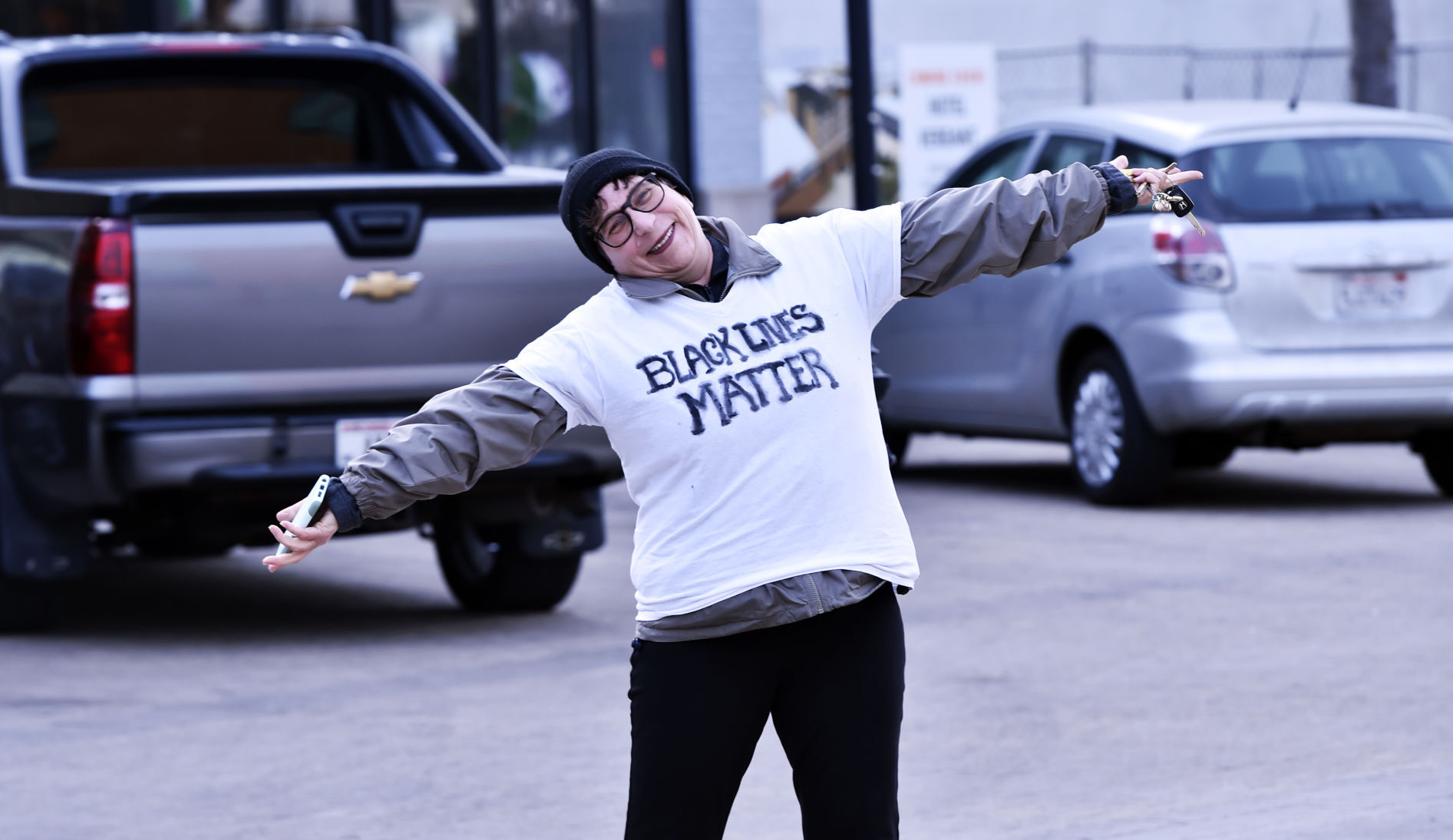 Jane Brosseau shows off her Black Lives Matter shirt